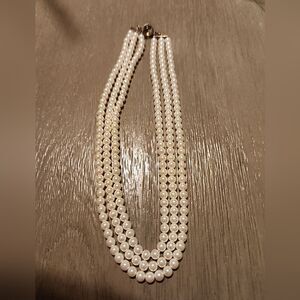 Vintage Faux Pearl Necklace 16” Very Sweet Set 3 Strands